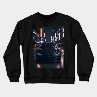 Dark Sports Car in Japanese Neon City Crewneck Sweatshirt